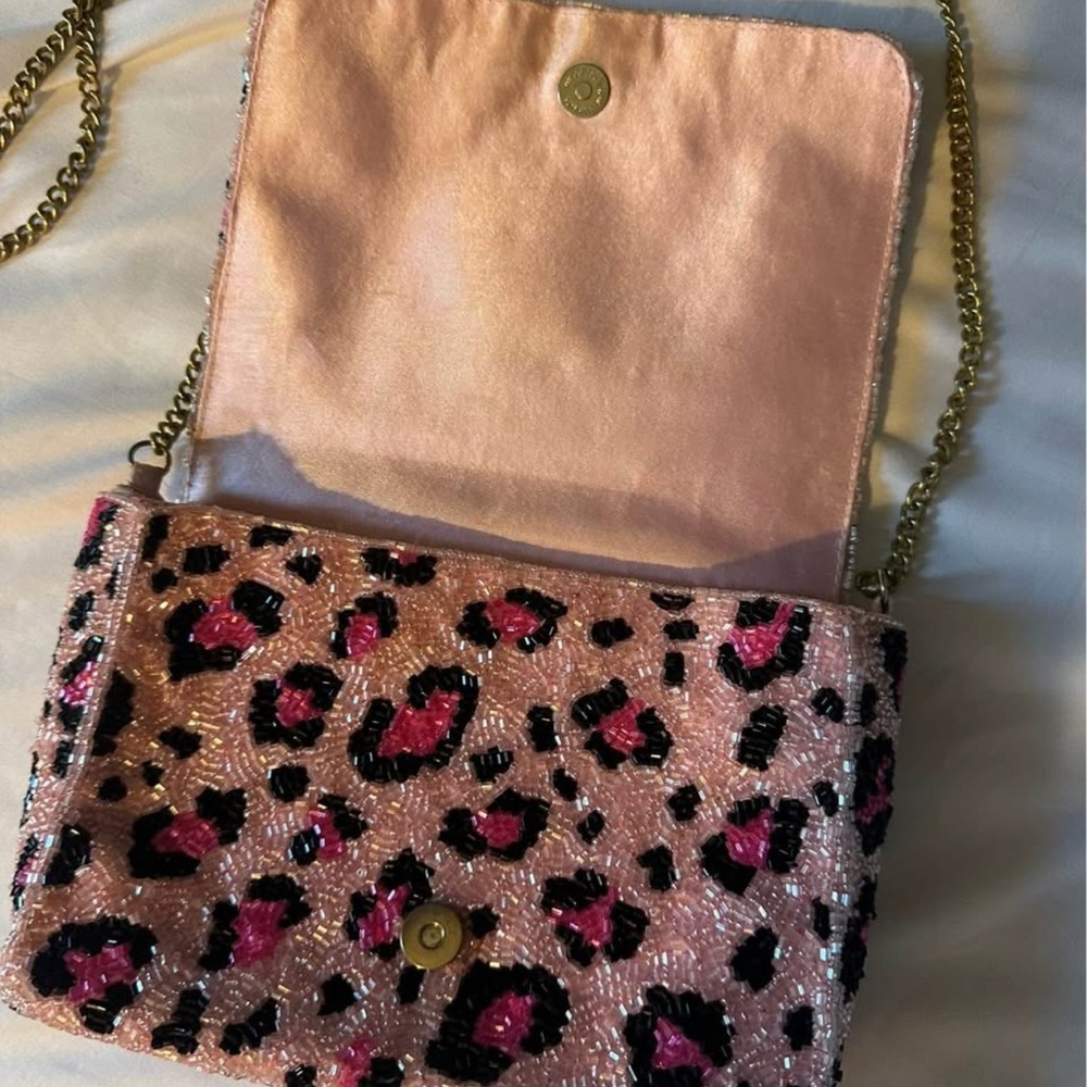 Moyna Pink Leopard Beaded Clutch